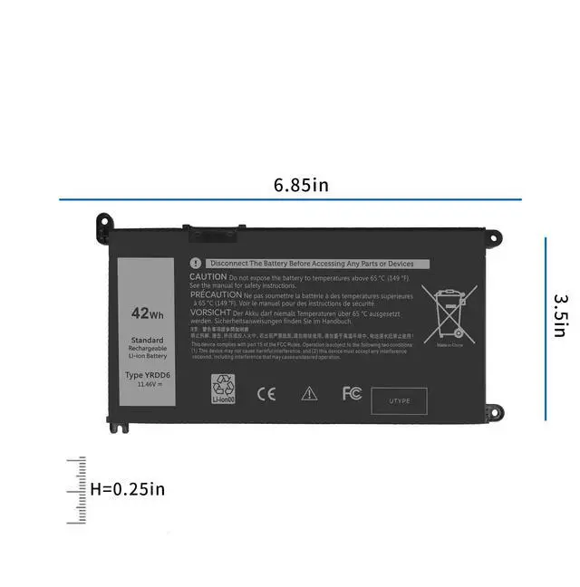 Alt view image 4 of 5 - YRDD6 1VX1H Battery Replacement for Dell Inspiron 5482 5485 7586 3583 5491 5591 5481 3310 2n1 5593 5584 3493 3593 3793 3582 5581 5590 3584 5493 5585 5594 5598 3501 P93G001 VM732 Vostro 3491 5490
