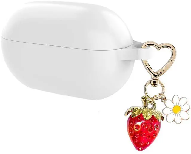 Main image of for Beats Solo Buds Case Cover with Cute Strawberry Charm Heart Keychain, Soft Silicone Protective Case Daisy Key Chains for New Beats Solo Charging Case Earbuds for Women Men White
