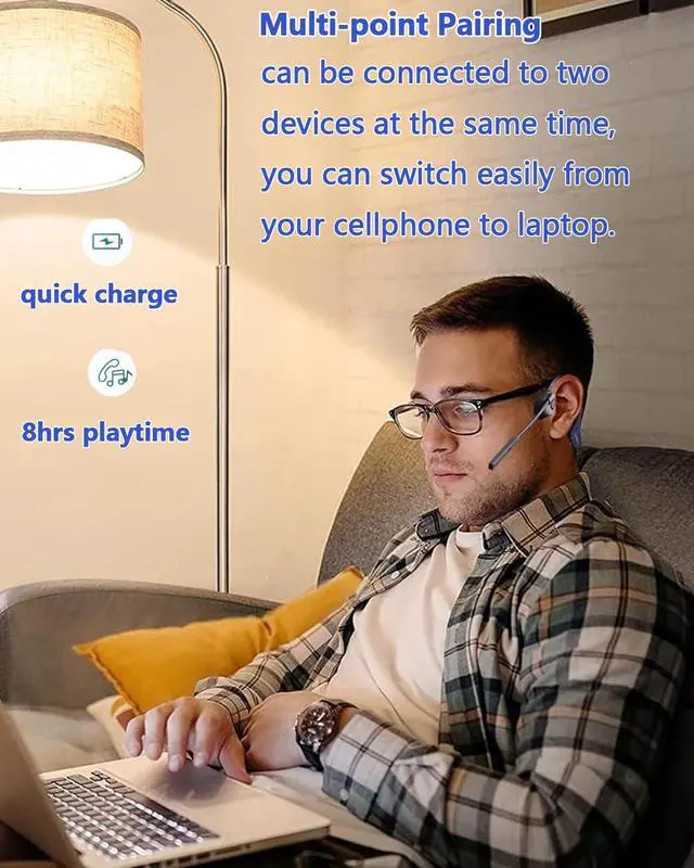 Alt view image 4 of 6 - Bluetooth Headphones with Mic Open Ear Headphones Bluetooth 5.2 Headset with Dual CVC8.0 and ENC Noise-canceling Microphones Bone Conduction Headphones Computer Earphones, 8Hrs Battery