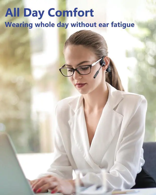 Alt view image 6 of 6 - Bluetooth Headphones with Mic Open Ear Headphones Bluetooth 5.2 Headset with Dual CVC8.0 and ENC Noise-canceling Microphones Bone Conduction Headphones Computer Earphones, 8Hrs Battery