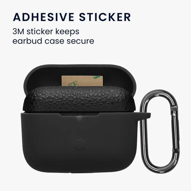 Alt view image 3 of 7 - Cover for Marshall Motif II ANC Case - Silicone Cover for Earbuds Charging Case - Protective Headphone Holder with Carabiner Clip - Black