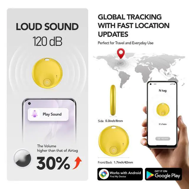 Alt view image 3 of 6 - 2025Upgraded Air Tracker for Android Phone,Anriod Tag for Google Find My Device APP (Find Hub), Finder for Suitcase,Backpack,Purse,Keys, Luggage,Replaceable BatteryNOT for iOS (Yellow)