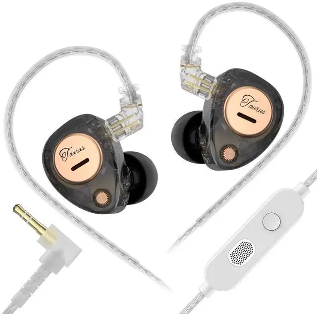 Main image of KZ Taurus iems for Gaming with mic,Clear Black | Dual 8mm Dynamic Drivers for Powerful Bass, Comfortable Fit iems for Gaming, 2-Pin Gold-Plated Wired Earbuds for Singers