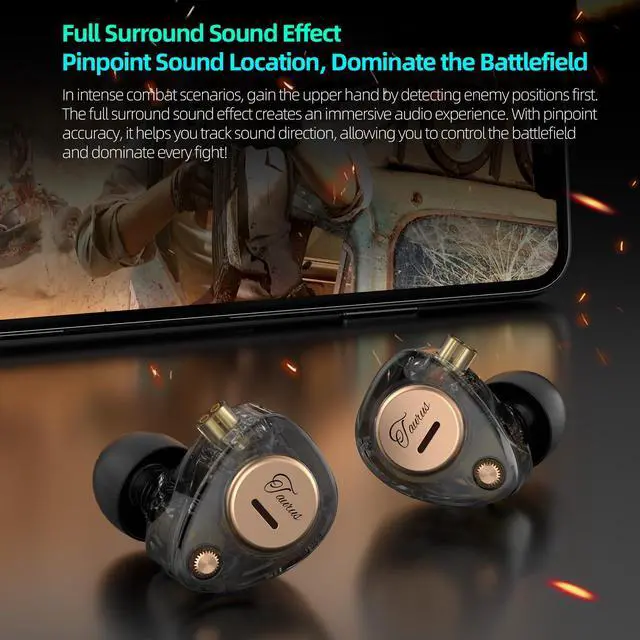 Alt view image 6 of 6 - KZ Taurus iems for Gaming with mic,Clear Black | Dual 8mm Dynamic Drivers for Powerful Bass, Comfortable Fit iems for Gaming, 2-Pin Gold-Plated Wired Earbuds for Singers
