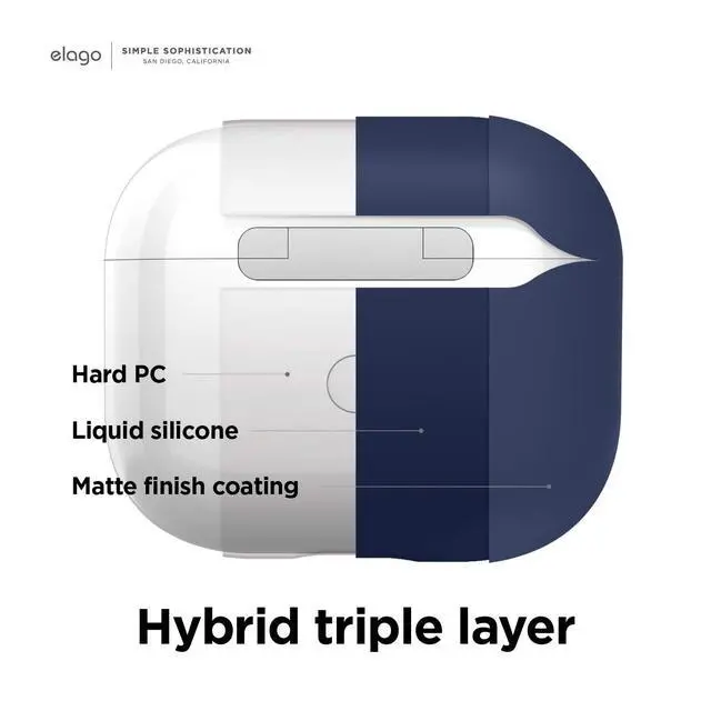 Alt view image 3 of 6 - Liquid Hybrid Case for AirPods 3 | Triple Layer Protection, Keychain Included, Wireless Charging, Shock Resistant (Jean Indigo)