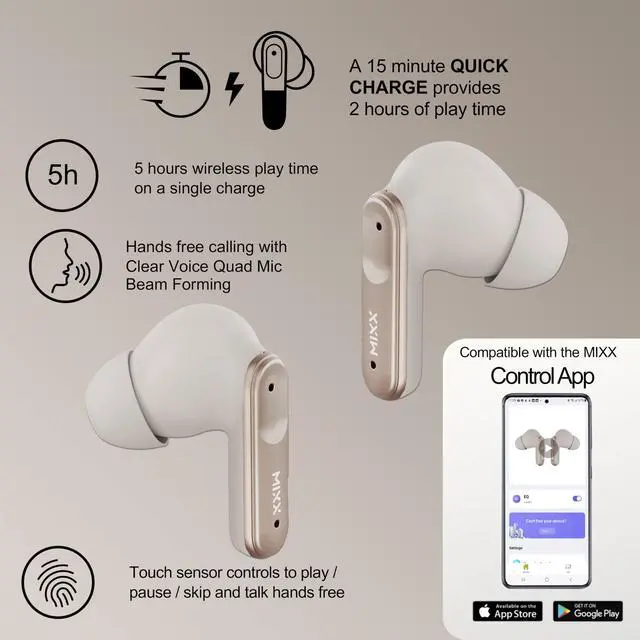 Alt view image 2 of 6 - StreamBuds Custom 3 True Wireless Earbuds with Charging Case 24hr Playtime, Quick Charge, App Control, Clear Voice Quad Mic, Noise Isolation Bluetooth 5.3, Zinc Alloy Case - Champagne