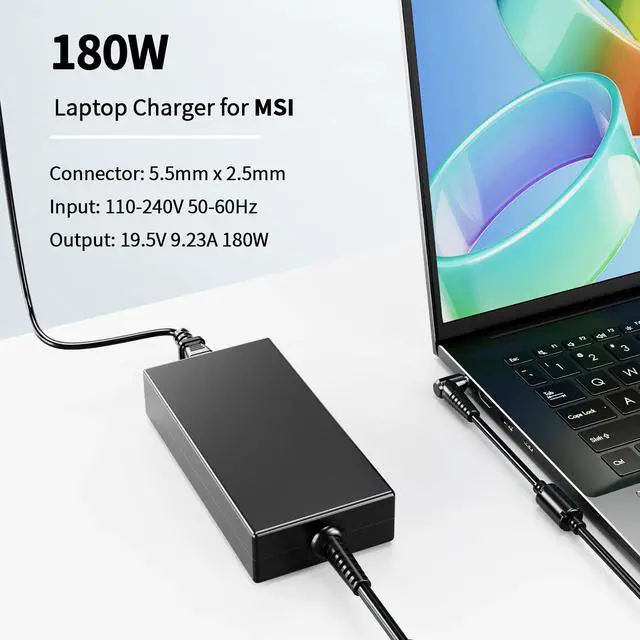 Alt view image 4 of 6 - 120W 150W 180W Laptop Charger Fit for MSI GF63 GF65 GS66 GS75 Stealth
