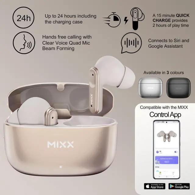 Alt view image 4 of 6 - StreamBuds Custom 3 True Wireless Earbuds with Charging Case 24hr Playtime, Quick Charge, App Control, Clear Voice Quad Mic, Noise Isolation Bluetooth 5.3, Zinc Alloy Case - Champagne