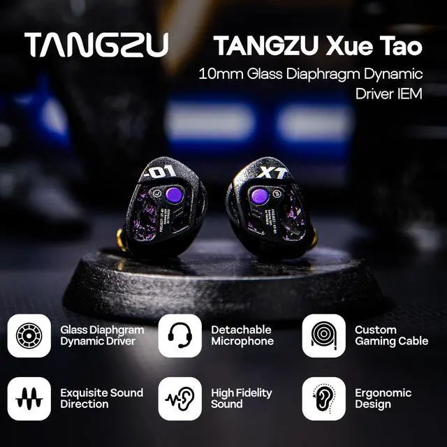 Alt view image 2 of 7 - TANGZU Xue Tao Gaming IEMs, HiFi Wired Earbuds with Detachable Mic,10mm Glass Diaphragm Driver in Ear Monitor,with 2Pin Detachable OFC Cable for Audiophile Gamers (3.5mm MIC)