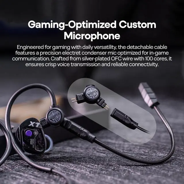 Alt view image 4 of 7 - TANGZU Xue Tao Gaming IEMs, HiFi Wired Earbuds with Detachable Mic,10mm Glass Diaphragm Driver in Ear Monitor,with 2Pin Detachable OFC Cable for Audiophile Gamers (3.5mm MIC)