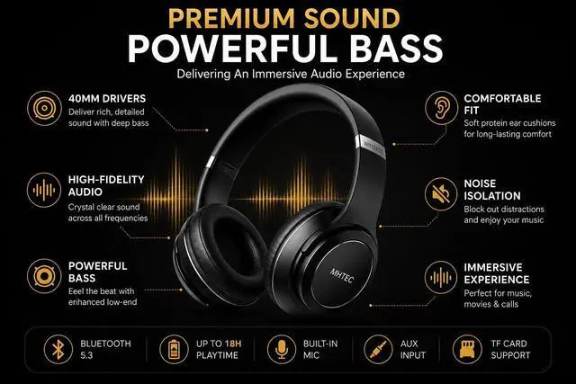 Alt view image 3 of 6 - 2-in-1 Bluetooth Headphones & Wireless Speaker, Bluetooth 5.3 Over Ear Headphones with Microphone, TF Card Playback, Dual 40mm Drivers, 3 EQ Modes, 18H Playtime, USB-C Charging, Gift Ready