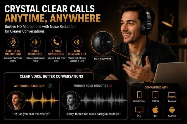 Alt view image 6 of 6 - 2-in-1 Bluetooth Headphones & Wireless Speaker, Bluetooth 5.3 Over Ear Headphones with Microphone, TF Card Playback, Dual 40mm Drivers, 3 EQ Modes, 18H Playtime, USB-C Charging, Gift Ready