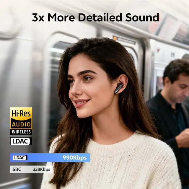 Alt view image 3 of 6 - MeloBuds N60 Adaptive Noise Cancelling Wireless Earbuds Bluetooth 6.0 | LDAC Hi-Res, -56dB ANC, 6mm+11mm Dynamic Drivers, Fast Charging, IPX5 Waterproof