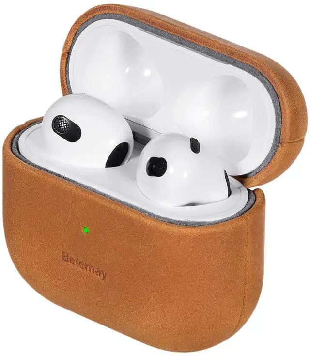 Main image of Handcrafted Crazy Horse Leather Case for AirPods 3, Sunset Tan | Full-Grain Leather, Waxed Pull-Up Cowhide, Develops a Unique Patina, Soft Grip, Compatible with MagSafe, Daily Carry Cover