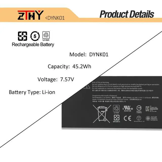 Alt view image 3 of 7 - G3HTA036H Battery Replacement for Microsoft Surface 1st Gen 1769 2017 | for Surface Laptop 1782 13.5'' 2-LQN-00004 KSR-00001 DAG-00003 DYNK01 Battery 7.57V 45.2Wh 5970mAh 4-Cell