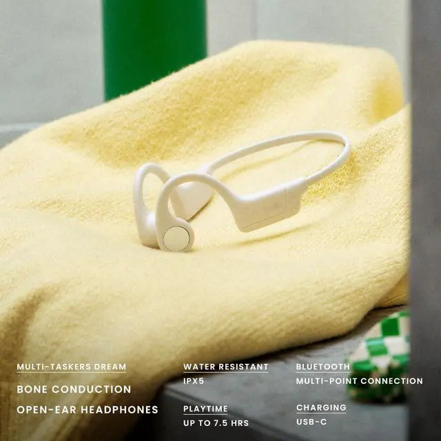 Alt view image 2 of 6 - B2 Wireless Earphones with Bluetooth 5.3, Bone Conduction Technology, Microphones, Spatial Sound by Dirac Virtuo, Up to 7.5 Hours Playtime, Quick Charge, IPX5 Water Resistance (White)