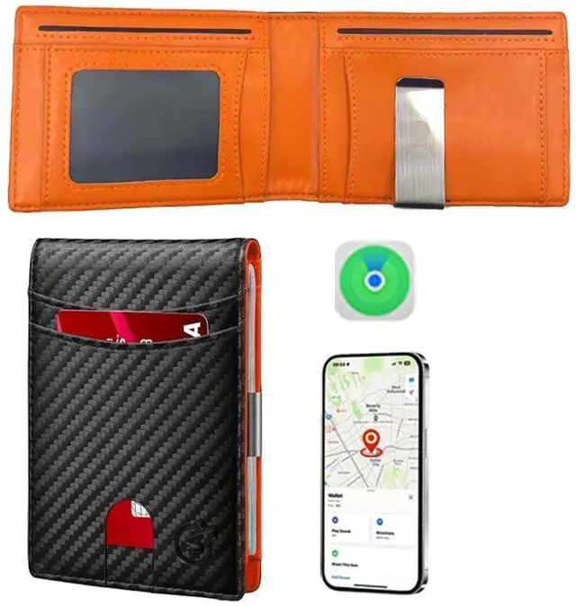 Main image of Smart Tracker Wallet for Men,Compatible with Android and Ios, Mens Wallet GPS Tracker Card Holder With Men Gift for Christmas. (Carbon Black) (iOS & Android)