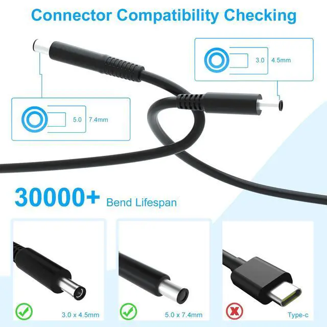 Alt view image 2 of 5 - 65W 4.5mm tip Laptop Charger Compatible with Dell 15 DC15250 DC15255 | for 16 DC16250 DC16251 DC16255 DC16256, 14 DC14250 DC14255, Inspiron 14 5420 5425 5430 5435, 15 3520 3530 3525 3535 16 5620