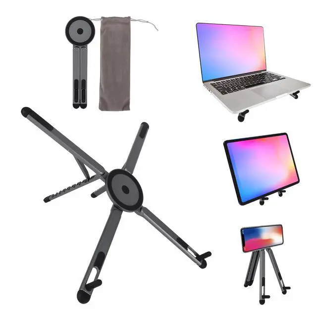 Alt view image 3 of 7 - Multifunctional Magnetic Phone Stand, 8-Level Adjustable Height 4 in 1 Magnet Laptop Stand Foldable Portable Device Holder Compatible with Phone Laptops Tablets Desk & Car Use Accessories