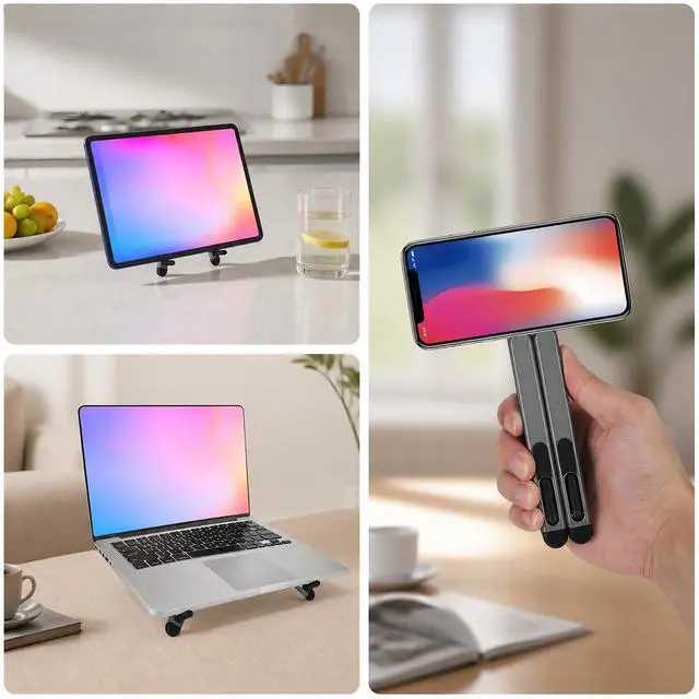 Alt view image 6 of 7 - Multifunctional Magnetic Phone Stand, 8-Level Adjustable Height 4 in 1 Magnet Laptop Stand Foldable Portable Device Holder Compatible with Phone Laptops Tablets Desk & Car Use Accessories