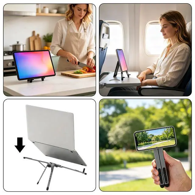 Alt view image 7 of 7 - Multifunctional Magnetic Phone Stand, 8-Level Adjustable Height 4 in 1 Magnet Laptop Stand Foldable Portable Device Holder Compatible with Phone Laptops Tablets Desk & Car Use Accessories