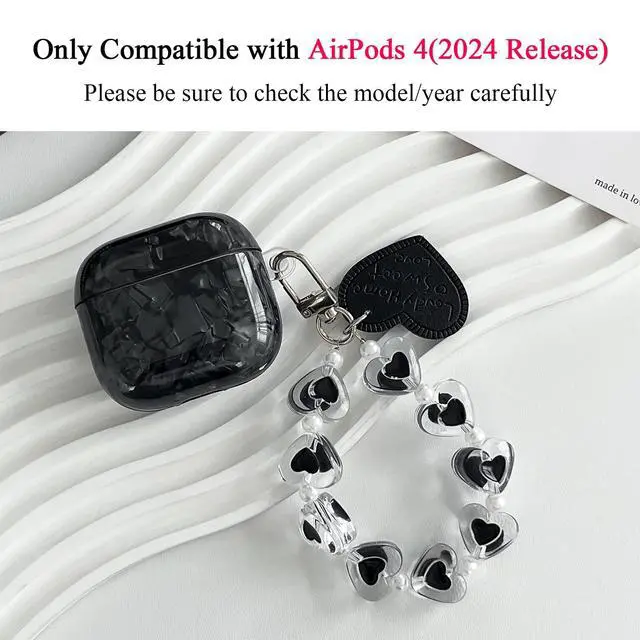 Alt view image 2 of 6 - Compatible with AirPods 4 Case (2024) with Keychain - Black | Stylish Shell Texture Design, Hardened TPU Shockproof Protective Cover, Designed for Girls & Women