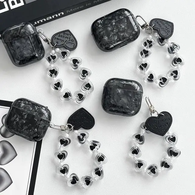 Alt view image 6 of 6 - Compatible with AirPods Pro 3 Case (2025) with Keychain - Black | Stylish Shell Texture Design, Hardened TPU Shockproof Protective Cover, Designed for Girls & Women