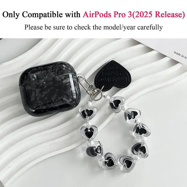 Alt view image 2 of 6 - Compatible with AirPods Pro 3 Case (2025) with Keychain - Black | Stylish Shell Texture Design, Hardened TPU Shockproof Protective Cover, Designed for Girls & Women