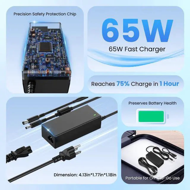 Alt view image 6 of 6 - 65W Charger Compatible with Dell Inspiron 15 3000 | 65W power, 4.5mm & 7.4mm tips, compatible with Dell Inspiron 15 3000