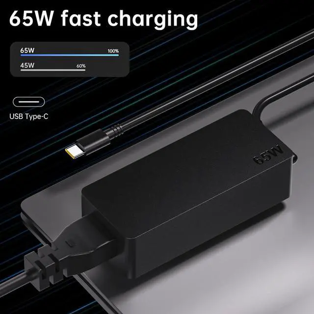 Alt view image 3 of 7 - Laptop Charger Type C, 65w USB C Charger fit for Lenovo Thinkbook/Charomebook/Yoga/Thinkpad/Ideapad, Fast Charging AC Adapter Computer PC Chager