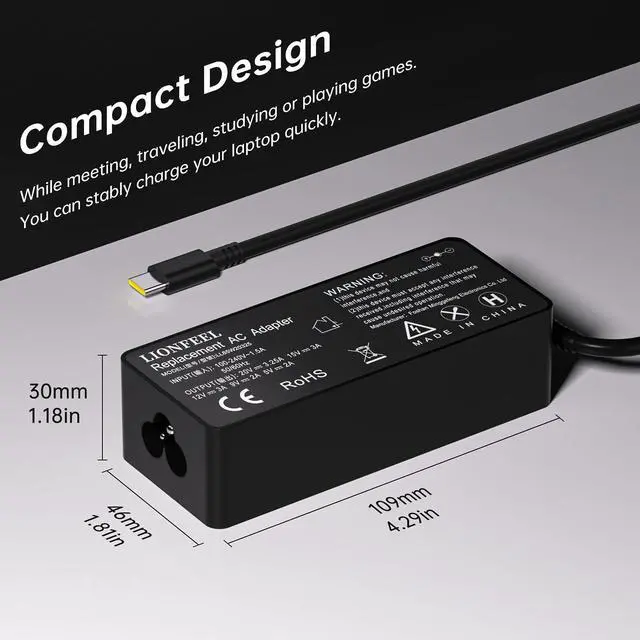 Alt view image 4 of 7 - Laptop Charger Type C, 65w USB C Charger fit for Lenovo Thinkbook/Charomebook/Yoga/Thinkpad/Ideapad, Fast Charging AC Adapter Computer PC Chager