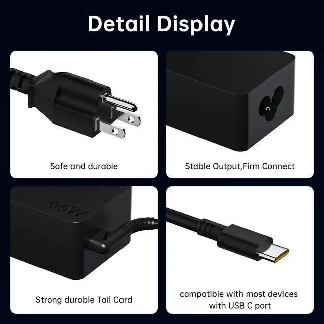 Alt view image 6 of 7 - Laptop Charger Type C, 65w USB C Charger fit for Lenovo Thinkbook/Charomebook/Yoga/Thinkpad/Ideapad, Fast Charging AC Adapter Computer PC Chager