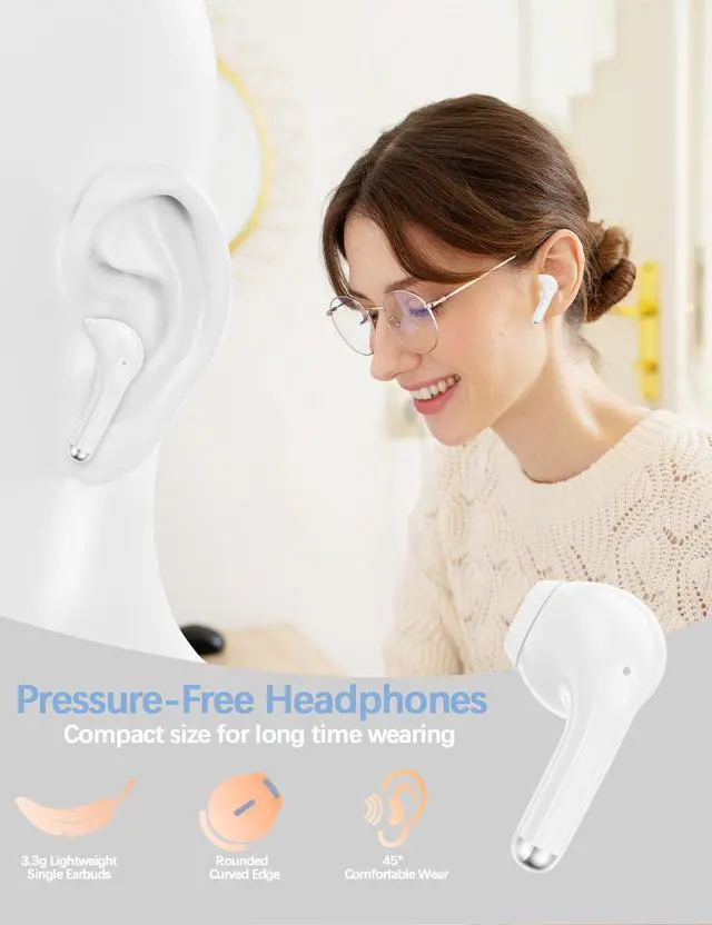 Alt view image 2 of 6 - for Apple Wireless Earbuds Small Headset Headphones Ear Bud White | 5.3 Bluetooth Earphones Noise Canceling Workout Sports Gym iPhone 17 17e 16 16e 15 Pro 14 13 for Samsung Galaxy S26 Android