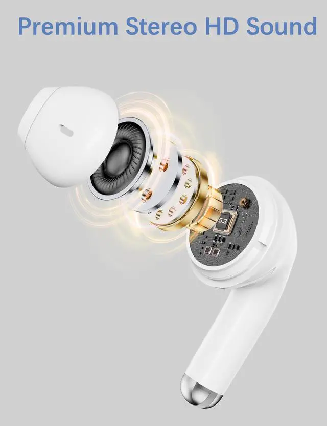 Alt view image 3 of 6 - for Apple Wireless Earbuds Small Headset Headphones Ear Bud White | 5.3 Bluetooth Earphones Noise Canceling Workout Sports Gym iPhone 17 17e 16 16e 15 Pro 14 13 for Samsung Galaxy S26 Android