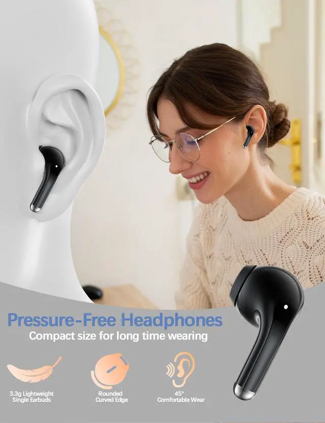Alt view image 2 of 6 - for Apple Wireless Earbuds Small Headset Headphones Ear Bud Black | 5.3 Bluetooth Earphones Noise Canceling Workout Sports Gym iPhone 17 17e 16 16e 15 Pro 14 13 for Samsung Galaxy S26 Android