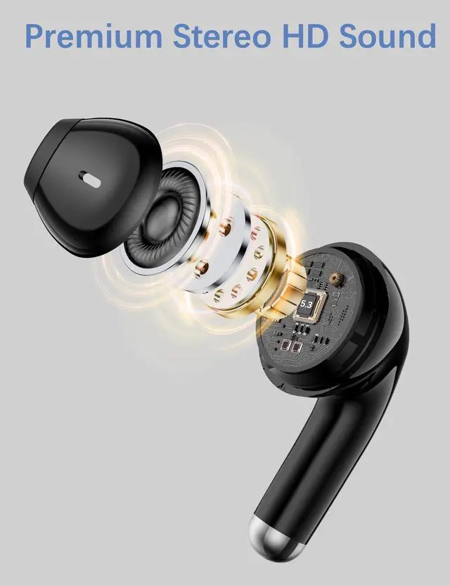 Alt view image 3 of 6 - for Apple Wireless Earbuds Small Headset Headphones Ear Bud Black | 5.3 Bluetooth Earphones Noise Canceling Workout Sports Gym iPhone 17 17e 16 16e 15 Pro 14 13 for Samsung Galaxy S26 Android