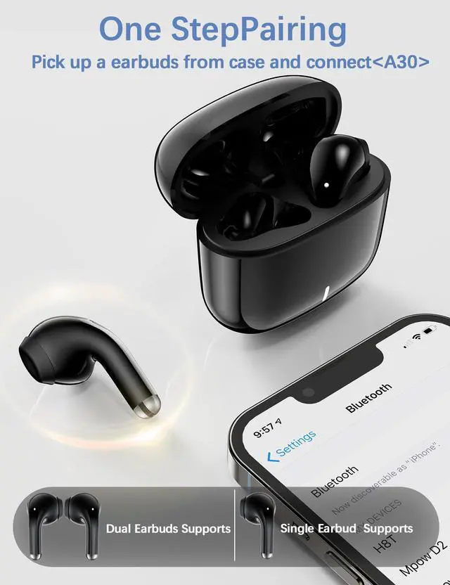 Alt view image 6 of 6 - for Apple Wireless Earbuds Small Headset Headphones Ear Bud Black | 5.3 Bluetooth Earphones Noise Canceling Workout Sports Gym iPhone 17 17e 16 16e 15 Pro 14 13 for Samsung Galaxy S26 Android
