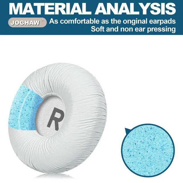 Alt view image 3 of 6 - Replacement Ear Pads for JBL Tune 600BTNC/660NC/T600BT/670NC - Protein Leather (Textured PU Leather) with Memory Foam - White