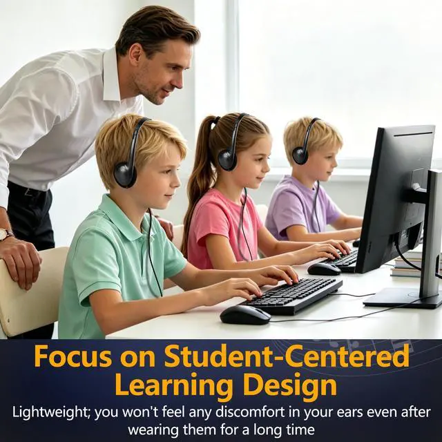 Alt view image 6 of 7 - USB Type C Headphones Bulk for Classroom 20 Pack, Wired On Ear Black | Kids Headphones USB C for School Testing Computer Lab Teens Students, USB-C Plug Chromebook Laptop PC Pad