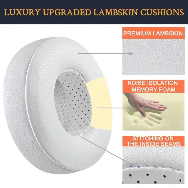 Alt view image 4 of 5 - Lambskin Earpads Cushions Replacement for Beats Solo 2 & Solo 3 Wireless On-Ear Headphones, Solo2 Solo3 Ear Pads with High-Density Foam, Added Thickness - White