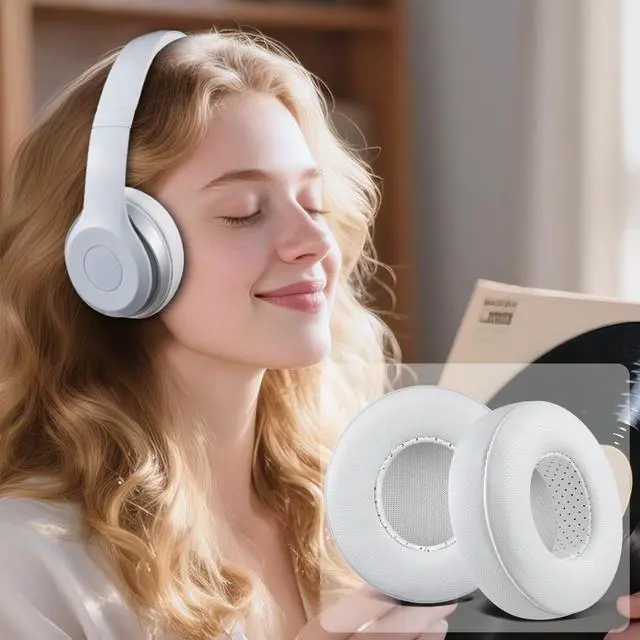 Alt view image 5 of 5 - Lambskin Earpads Cushions Replacement for Beats Solo 2 & Solo 3 Wireless On-Ear Headphones, Solo2 Solo3 Ear Pads with High-Density Foam, Added Thickness - White