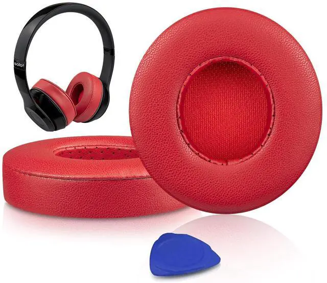 Main image of Lambskin Earpads Cushions Replacement for Beats Solo 2 & Solo 3 Wireless On-Ear Headphones, Solo2 Solo3 Ear Pads with High-Density Foam, Added Thickness - Red