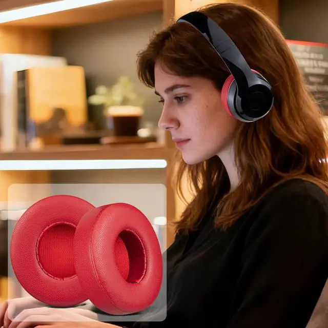 Alt view image 5 of 5 - Lambskin Earpads Cushions Replacement for Beats Solo 2 & Solo 3 Wireless On-Ear Headphones, Solo2 Solo3 Ear Pads with High-Density Foam, Added Thickness - Red