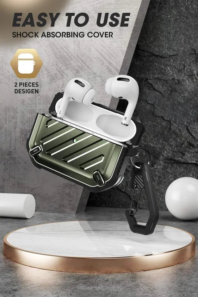 Alt view image 3 of 6 - for Airpods Pro Case (2023/2022 / 2019) with Carabiner, DarkGreen | Military-Grade Drop Protection, Anti-Scratch Hard Shell Cover for AirPods Pro 1st / 2nd, Supports Wireless Charging, UB Pro