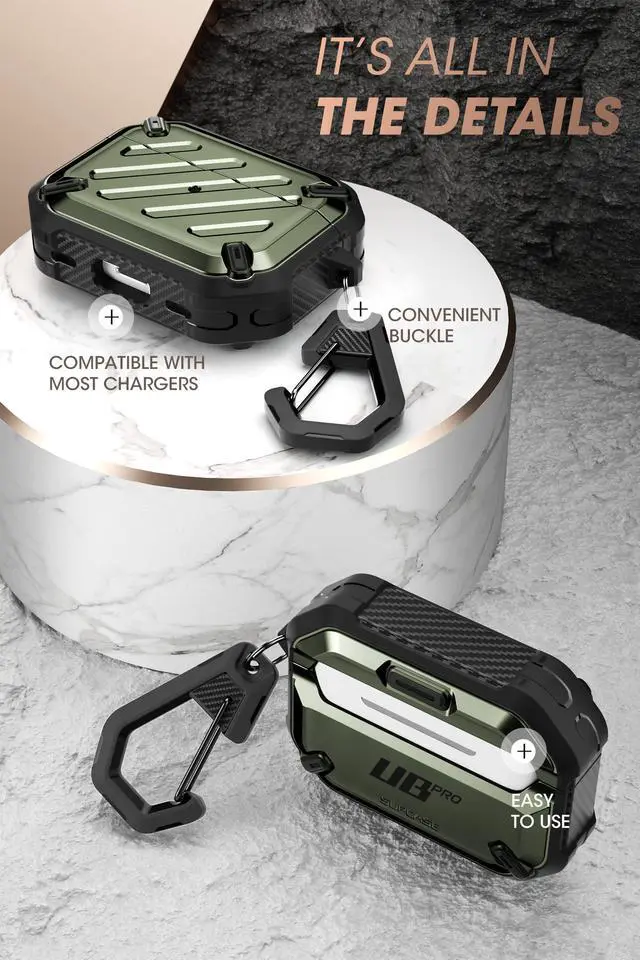Alt view image 5 of 6 - for Airpods Pro Case (2023/2022 / 2019) with Carabiner, DarkGreen | Military-Grade Drop Protection, Anti-Scratch Hard Shell Cover for AirPods Pro 1st / 2nd, Supports Wireless Charging, UB Pro