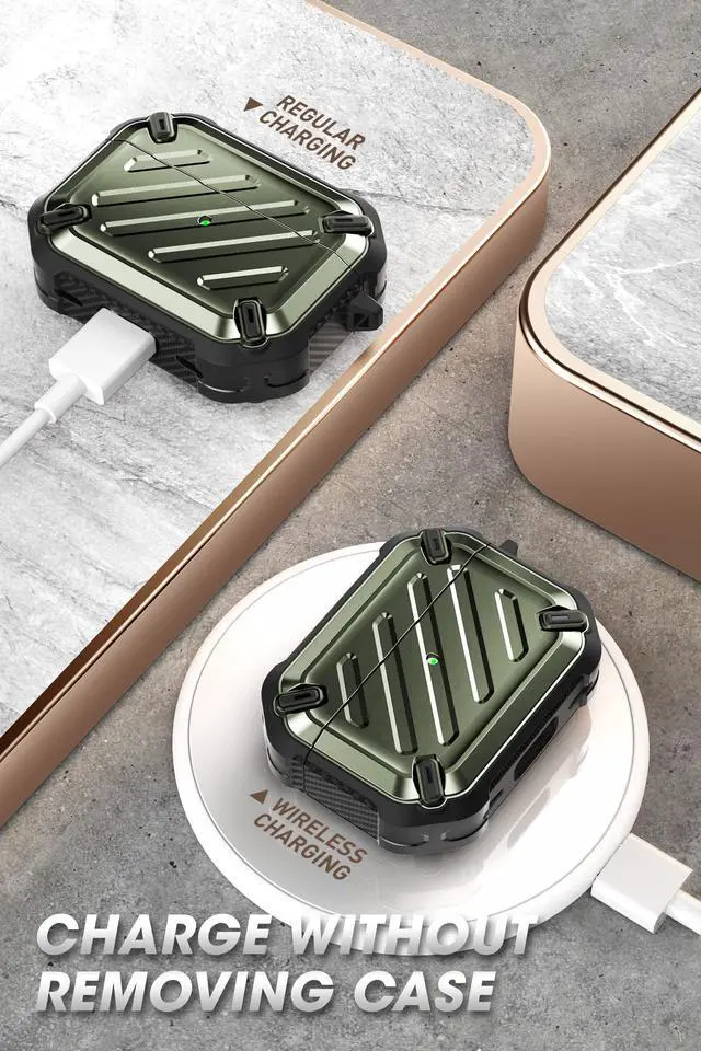 Alt view image 6 of 6 - for Airpods Pro Case (2023/2022 / 2019) with Carabiner, DarkGreen | Military-Grade Drop Protection, Anti-Scratch Hard Shell Cover for AirPods Pro 1st / 2nd, Supports Wireless Charging, UB Pro