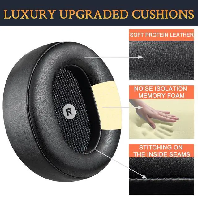 Alt view image 4 of 6 - Replacement Earpads for Audeze Maxwell (Do Not Fit Audeze Maxwell 2) Headphones, Ear Pads Cushions with Soft Protein Leather, High-Density Noise Cancelling Foam - Black