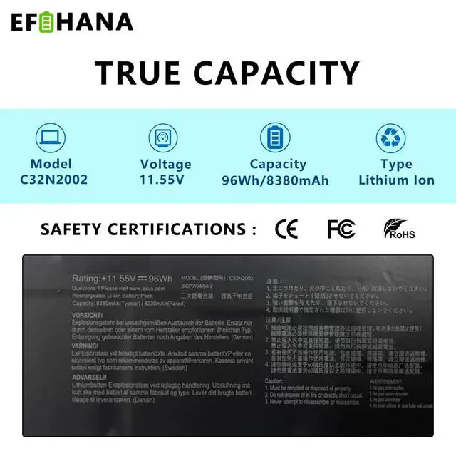 Alt view image 2 of 6 - C32N2002 Laptop Battery Replacement for ASUS ZenBook Flip 15 UX535LI, UX564EH, UX564EH-EZ004T, ZenBook Pro 15 UX535 UX535L Series 0B200-03770000 11.55V 96Wh 8230mAh