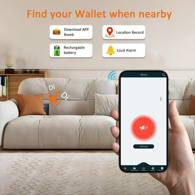 Alt view image 2 of 7 - Smart Tracker Wallet for Men,Compatible with Android and Ios, Mens Wallet GPS Tracker Card Holder With Men Gift for Christmas. (Carbon Black) (iOS & Android)
