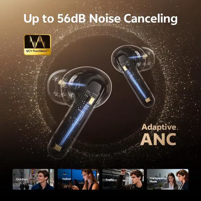 Alt view image 2 of 6 - MeloBuds N60 Adaptive Noise Cancelling Wireless Earbuds Bluetooth 6.0 | LDAC Hi-Res, -56dB ANC, 6mm+11mm Dynamic Drivers, Fast Charging, IPX5 Waterproof
